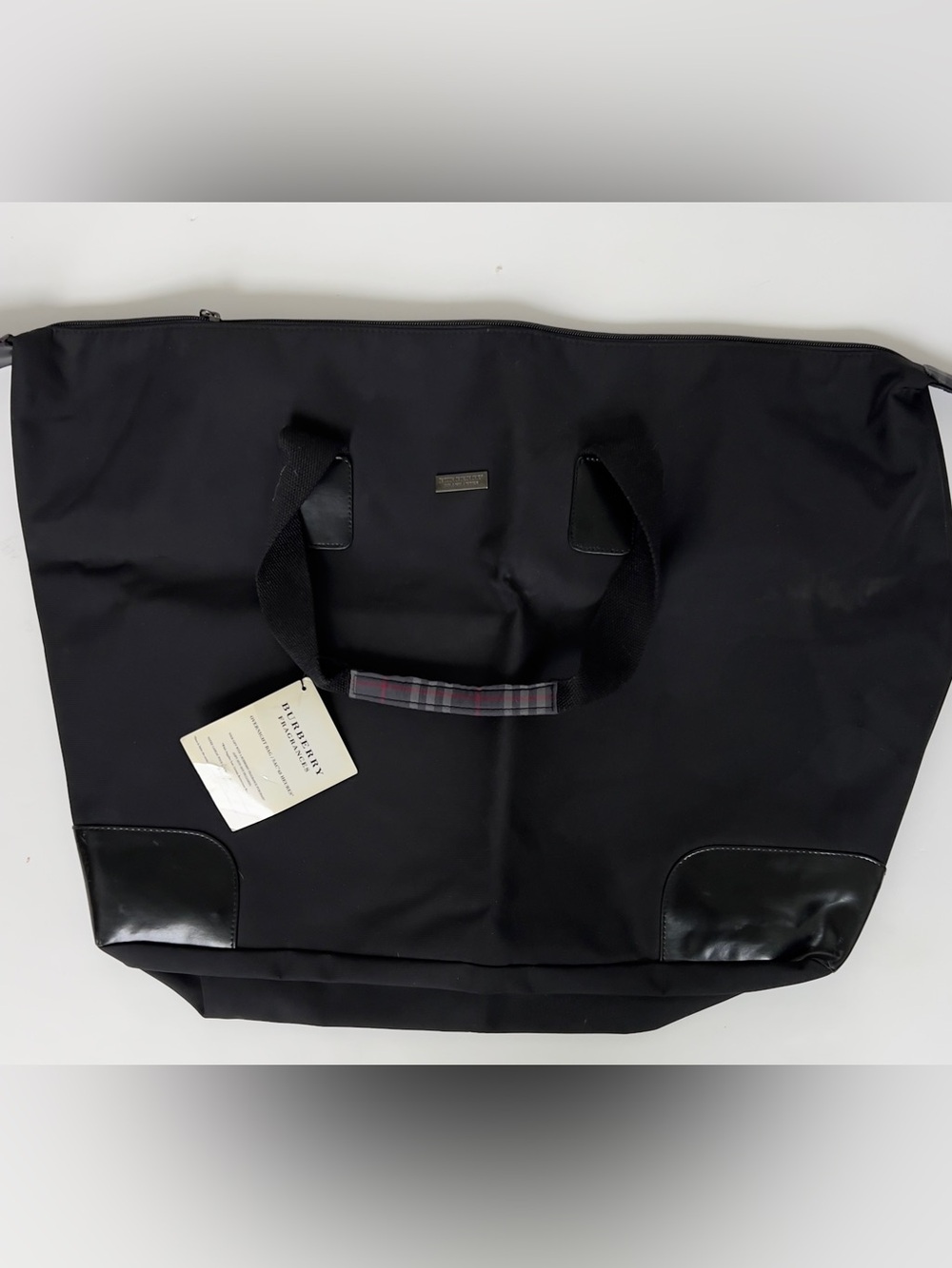 Burberry Black Nylon Duffel Bag with Leather Trim